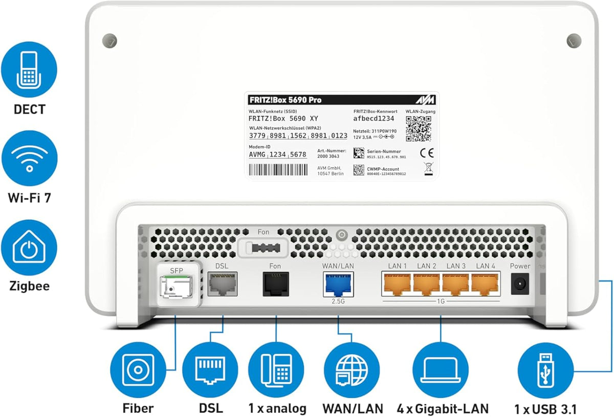 AVM FRITZ!Box 5690 Pro - Glasfaser & DSL Router mit Wi-Fi 7, Zigbee, DECT - Weiß