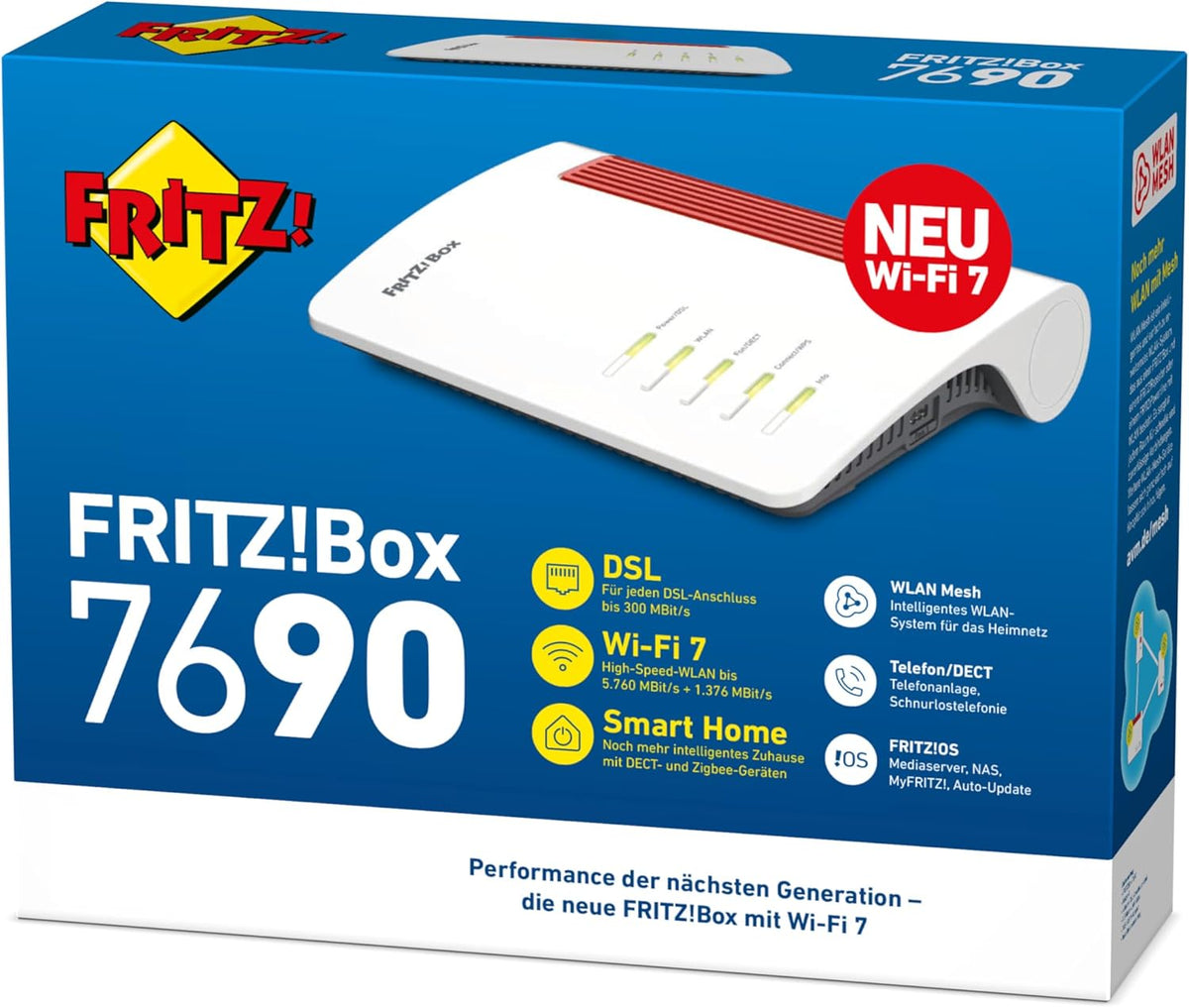 AVM FRITZ!Box 7690 - DSL Router mit Wi-Fi 7, Zigbee, DECT-Basis - Weiß
