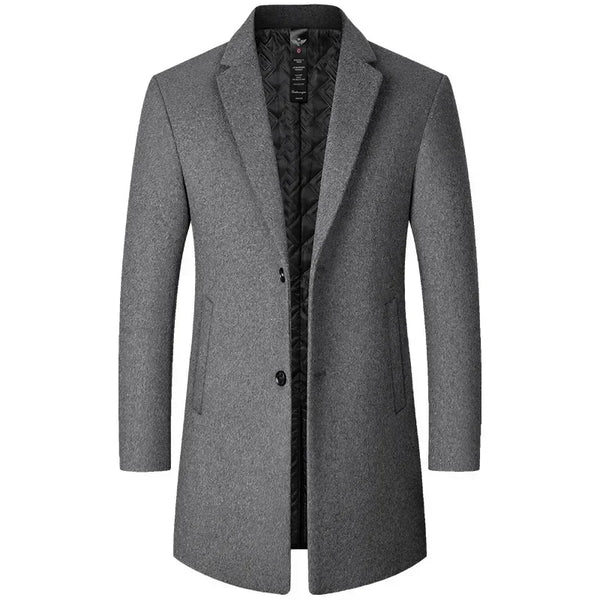 BROWON Herrenmantel Schwarz | Langer Trenchcoat aus Wolle für Business und Freizeit 0