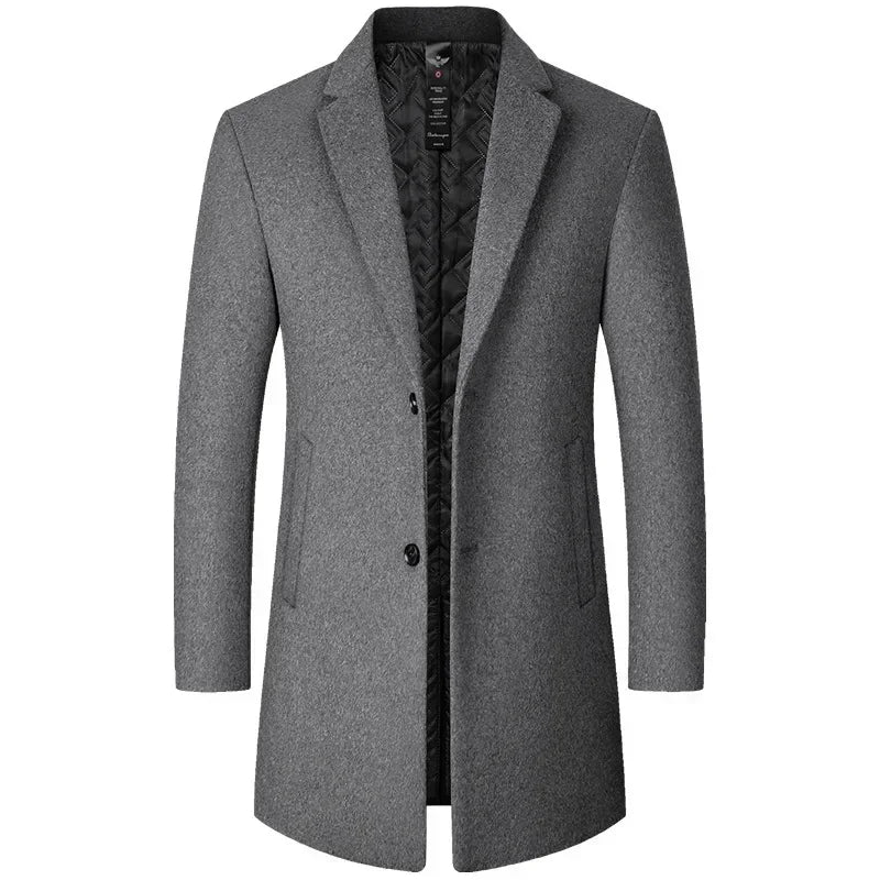 BROWON Herrenmantel Schwarz | Langer Trenchcoat aus Wolle für Business und Freizeit 0