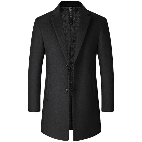 BROWON Herrenmantel Schwarz | Langer Trenchcoat aus Wolle für Business und Freizeit 1