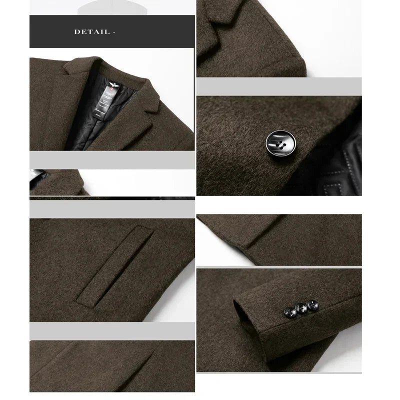 BROWON Herrenmantel Schwarz | Langer Trenchcoat aus Wolle für Business und Freizeit 4