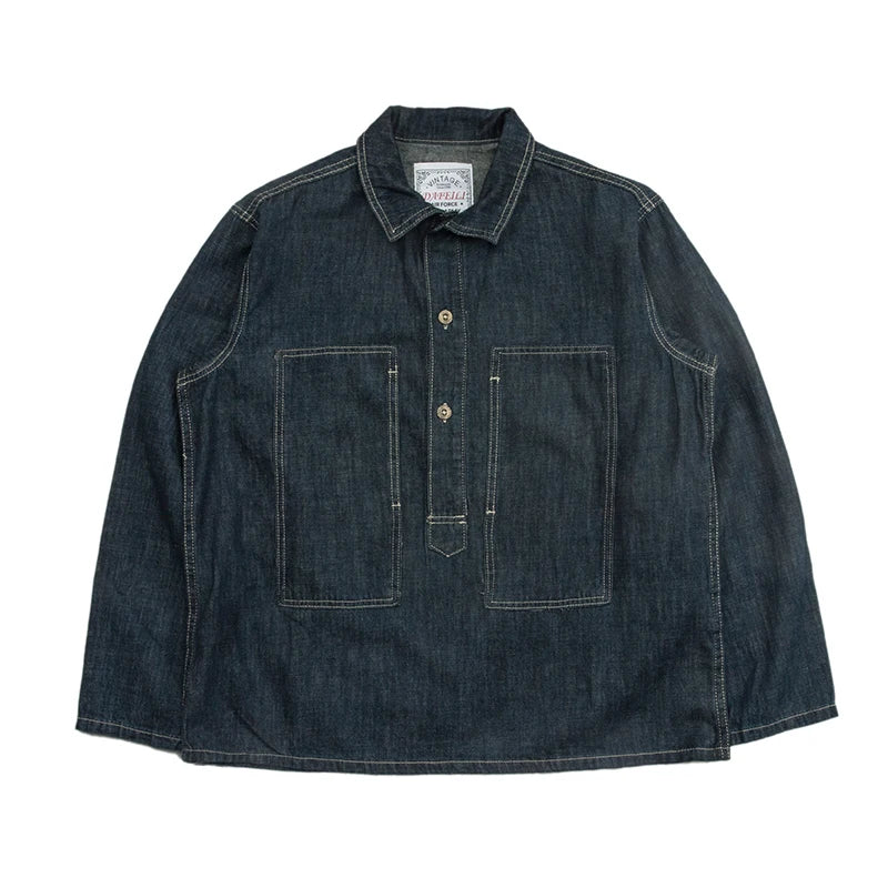Blau Denim Pulloverjacke Herren | 100% Baumwolle, Vintage-Stil 0