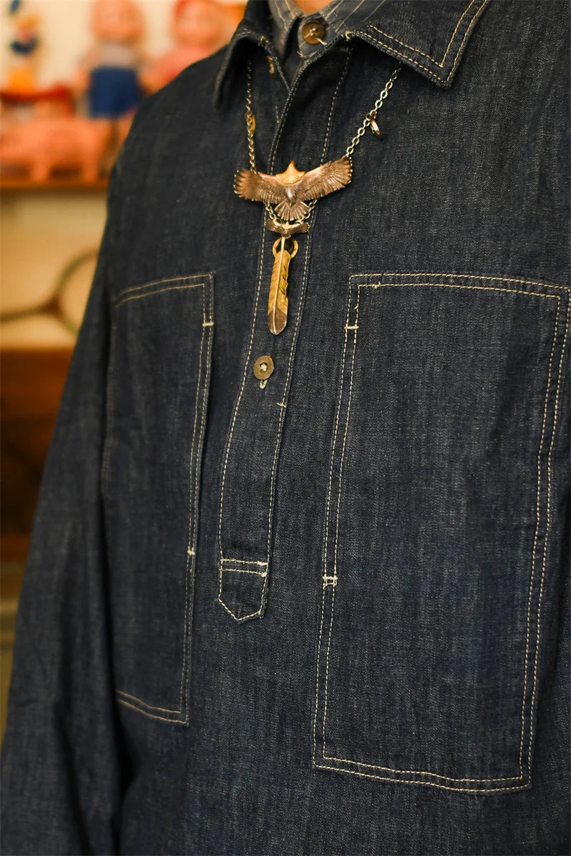 Blau Denim Pulloverjacke Herren | 100% Baumwolle, Vintage-Stil 4