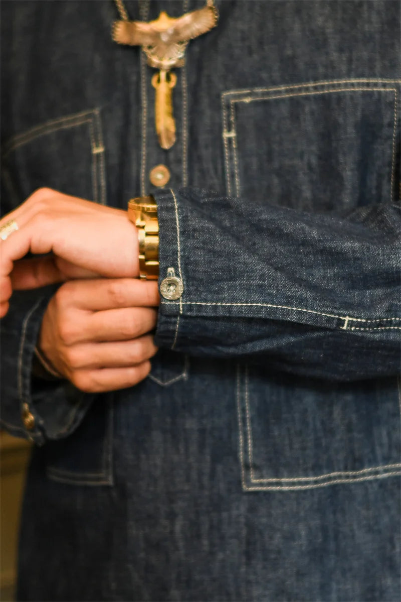 Blau Denim Pulloverjacke Herren | 100% Baumwolle, Vintage-Stil 5