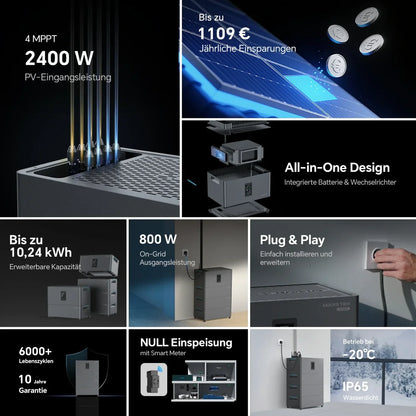 Marstek Jupiter C Plus – All-in-One Speicher, 2,56 kWh, 4 MPPT, PV 2400W, HD-Touchscreen