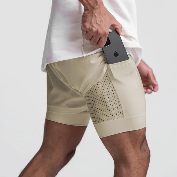 Max Sport Shorts Herren | 2-in-1 Design, Atmungsaktiv, Schwarz 0