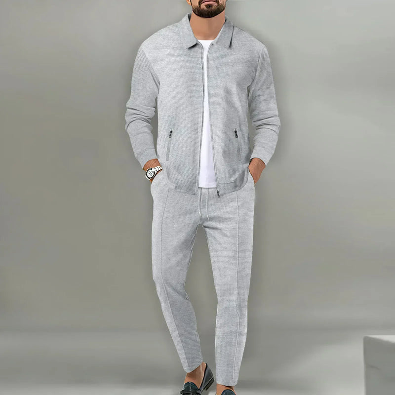 Milo Herren Set | 100% Baumwolle, Lässiger Zip-Up Mantel und Hose für Herbst 11