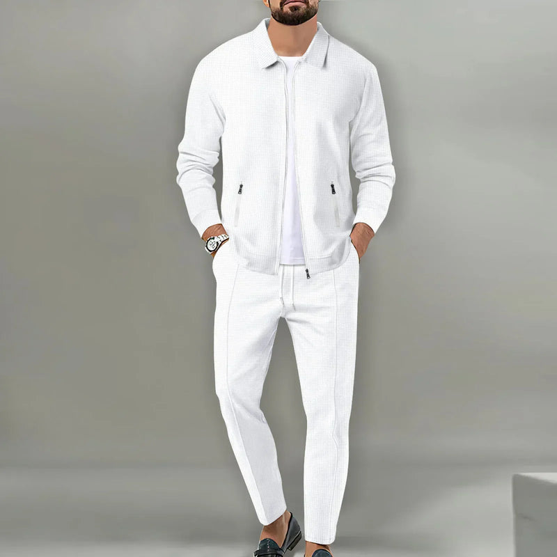 Milo Herren Set | 100% Baumwolle, Lässiger Zip-Up Mantel und Hose für Herbst 12