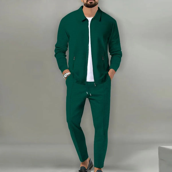 Milo Herren Set | 100% Baumwolle, Lässiger Zip-Up Mantel und Hose für Herbst 5