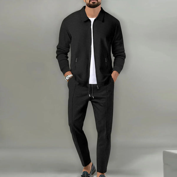 Milo Herren Set | 100% Baumwolle, Lässiger Zip-Up Mantel und Hose für Herbst 6