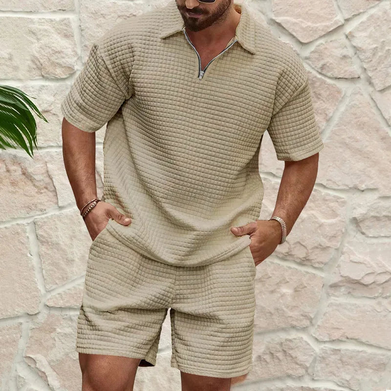 Milo Herren Sportanzug | Kurzarm, Karomuster, Leichtes Material