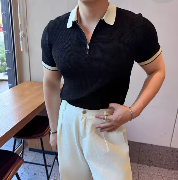 Pino Herren Poloshirt | Baumwolle, Kontrastkragen mit Zipper 0