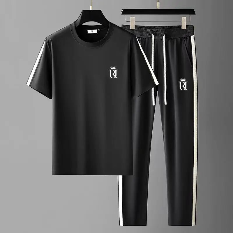Sumo Herren Sportanzug | Kurzarm T-Shirt & Streifenhose aus Baumwolle